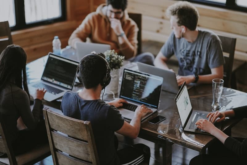 Developers building a business website together