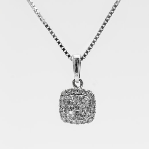 Front view of a diamond pendant on a clean white background